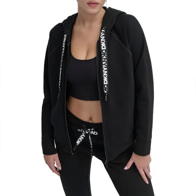 блуза,дамски,блузи,dkny,two,tone,logo,drawcord,full,zip,sweatshirt,black