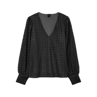тениска,дамски,тениски,vero,moda,becca,long,sleeve,v,neck,t,shirt,black