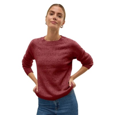 блуза,дамски,пуловери,дамски,плетени,дрехи,vero,moda,doffy,sweater,red,(syrah,w,white,melange)
