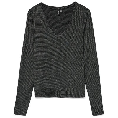 тениска,дамски,тениски,vero,moda,lava,glitter,long,sleeve,v,neck,t,shirt,black,(black,silver,lurex)
