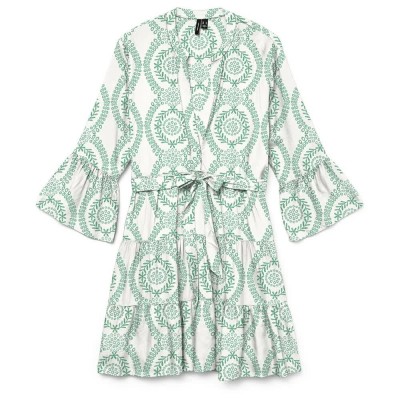 рокля,дамски,поли,и,рокли,vero,moda,melba,3,4,sleeve,short,dress,green,(snow,white,holly,green)