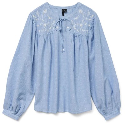 тениска,дамски,тениски,vero,moda,nika,long,sleeve,t,shirt,blue,(cashmere,blue,bright,white)