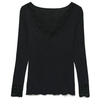тениска,дамски,тениски,vero,moda,skye,long,sleeve,v,neck,t,shirt,black