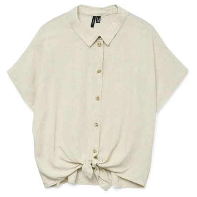 риза,с,къс,ръкав,дамски,блузи,дамски,ризи,vero,moda,thea,short,sleeve,shirt,beige,(moonbeam,melange)