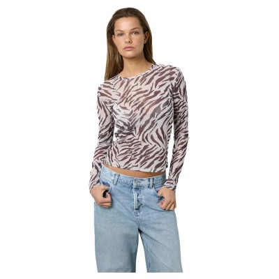 тениска,дамски,тениски,noisy,may,judith,mesh,long,sleeve,t,shirt,black,zebra,(white)