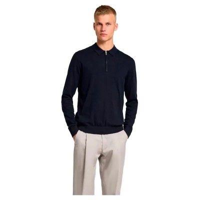 сако,мъжки,блузи,с,яка,selected,berg,long,sleeve,polo,navy,blazer,melange,(blue)
