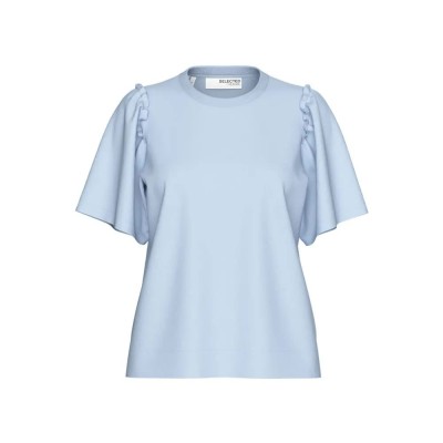 тениска,дамски,тениски,selected,penelope,ruffle,short,sleeve,t,shirt,cashmere,blue,(blue)