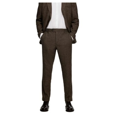 панталони,мъжки,панталони,selected,reed,wool,slim,fit,dress,pants,brown