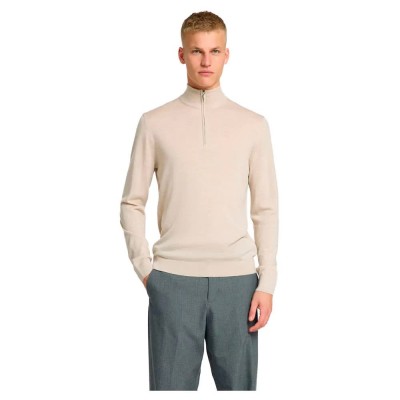 блуза,мъжки,пуловери,selected,tray,half,zip,sweater,oatmeal,melange,(beige)