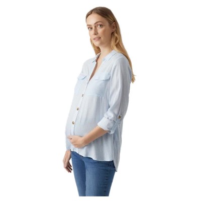 риза,с,дълъг,ръкав,дамски,блузи,дамски,ризи,vero,moda,bumpy,maternity,long,sleeve,shirt,blue,bell,snow,white,(blue)