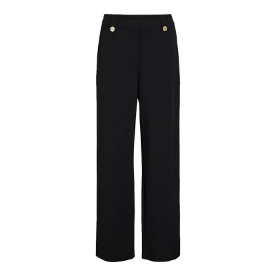 панталони,дамски,панталони,vila,clua,wide,leg,fit,button,high,waist,pants,black,gold,button,(black)