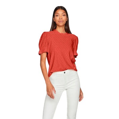 дамски,блузи,дамски,ризи,vila,kawa,short,sleeve,blouse,paprika,(orange)