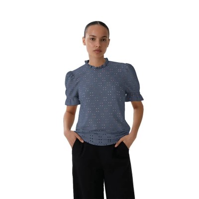 дамски,блузи,дамски,ризи,vila,kawa,short,sleeve,blouse,vintage,indigo,(blue)