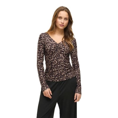 тениска,дамски,тениски,vila,leoa,long,sleeve,v,neck,t,shirt,brown,(nomad,leo)