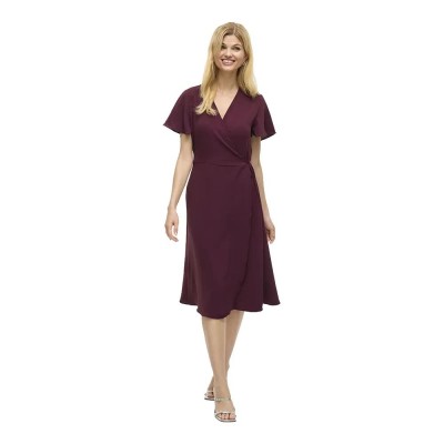 рокля,дамски,поли,и,рокли,vila,lovie,wrap,short,sleeve,midi,dress,fig,(purple)