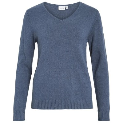 блуза,дамски,пуловери,дамски,плетени,дрехи,vila,ril,v,neck,sweater,blue,(vintage,indigo,dark,melange)