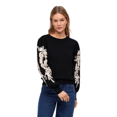 блуза,дамски,пуловери,дамски,плетени,дрехи,object,joana,sweater,black,sandshell,tape,(black)