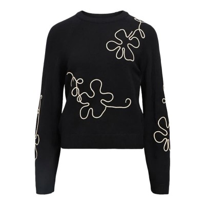 блуза,дамски,пуловери,дамски,плетени,дрехи,object,laney,rubin,sweater,black,sandshell,new,floral,(black)
