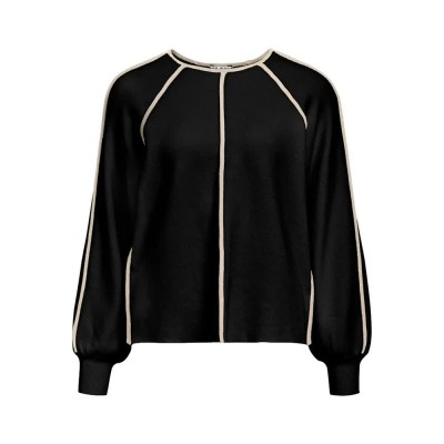 блуза,дамски,пуловери,дамски,плетени,дрехи,object,reynard,contrast,sweater,black,sandshell,tape,(black)