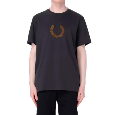 тениска,мъжки,тениски,fred,perry,flocked,laurel,short,sleeve,t,shirt,grey