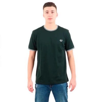 тениска,мъжки,тениски,fred,perry,twin,tipped,short,sleeve,t,shirt,night,green,snow,white,(green)