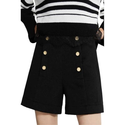 къси,панталони,дамски,панталони,lily,double,breasted,woolen,shorts,black