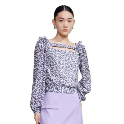 риза,с,дълъг,ръкав,дамски,блузи,дамски,ризи,lily,french,square,neck,chiffon,long,sleeve,shirt,dark,ice,purple,(purple)