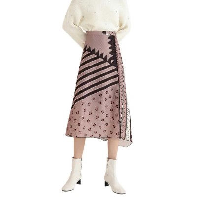 пола,дамски,поли,и,рокли,lily,irregular,patchwork,skirt,almond,(brown)