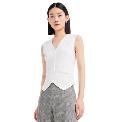елек,дамски,сака,lily,solid,colour,waisted,knitted,waistcoat,white