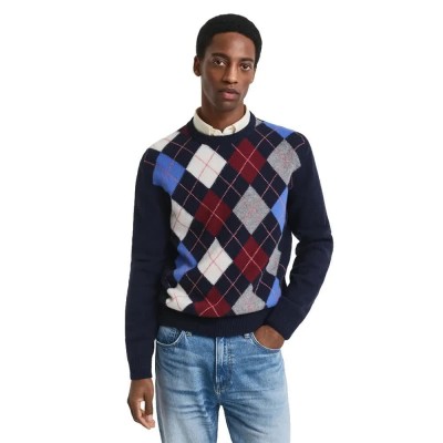 блуза,мъжки,пуловери,gant,argyle,sweater,blue,(dark,navy,melange)