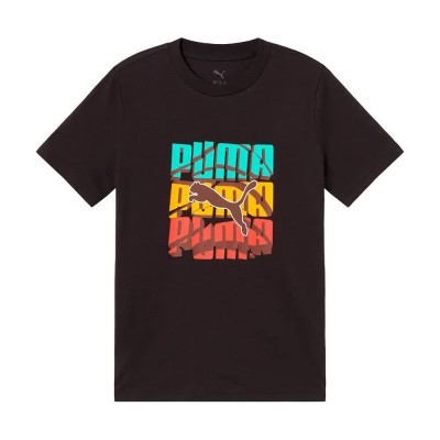тениска,puma,graphic,logo,colour,short,sleeve,t,shirt,black,(black)