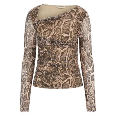 фланелка,с,дълъг,ръкав,дамски,топове,guess,bernardette,long,sleeve,top,phyton,natural,skin,(brown)
