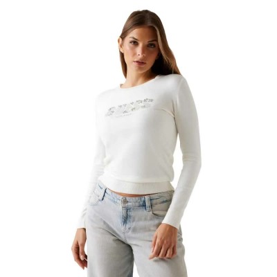 блуза,дамски,пуловери,дамски,плетени,дрехи,guess,reyna,logo,sweater,white,(cream,white)