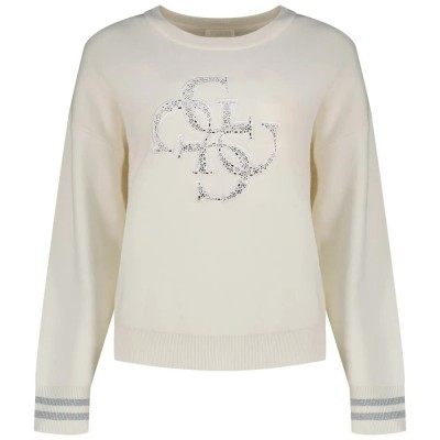 блуза,дамски,пуловери,дамски,плетени,дрехи,guess,sylvie,logo,sweater,cream,white