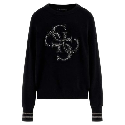 блуза,дамски,пуловери,дамски,плетени,дрехи,guess,sylvie,logo,sweater,jet,black,a996,(black)