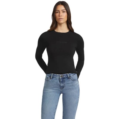 тениска,дамски,тениски,guess,jeans,slim,logo,emb,long,sleeve,t,shirt,jet,black,a996,(black)