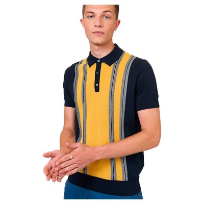 блуза,с,яка,мъжки,блузи,с,яка,ben,sherman,mod,stripe,short,sleeve,polo,navy,blue,(yellow)