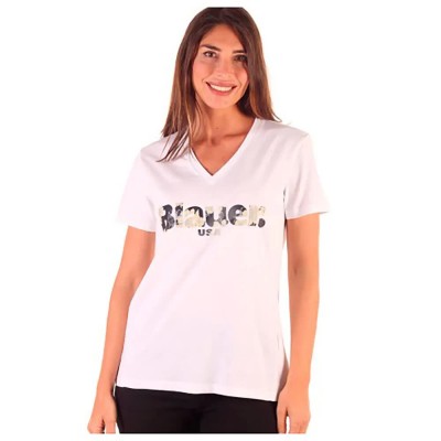 тениска,дамски,тениски,blauer,21sbldh02139,004547,short,sleeve,v,neck,t,shirt,white