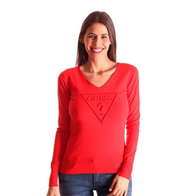 тениска,дамски,тениски,guess,w91r67,long,sleeve,v,neck,t,shirt,red