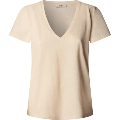 тениска,мъжки,тениски,дамски,тениски,pepe,jeans,megan,short,sleeve,v,neck,t,shirt,beige,(pale,pink)