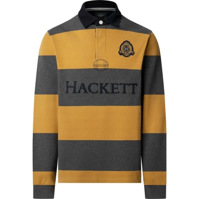 блуза,с,яка,мъжки,блузи,с,яка,hackett,heritage,crest,stripe,long,sleeve,polo,burnt,yellow,(yellow)