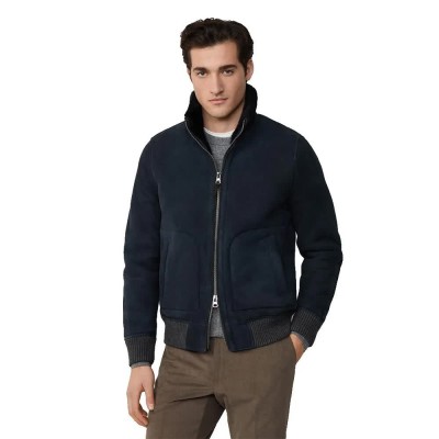 яке,мъжки,якета,дамски,якета,и,палта,hackett,shearling,bomber,leather,jacket,blue,(midnight,blue)