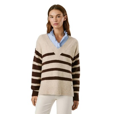 блуза,дамски,пуловери,дамски,плетени,дрехи,pepe,jeans,cecil,stripe,v,neck,sweater,beige,(dark,ecru,white)