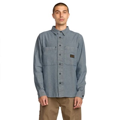 риза,с,дълъг,ръкав,мъжки,ризи,volcom,levelstone,long,sleeve,shirt,blue,wash