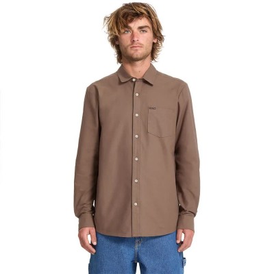 риза,с,дълъг,ръкав,мъжки,ризи,volcom,veeco,oxford,long,sleeve,shirt,brown,stone