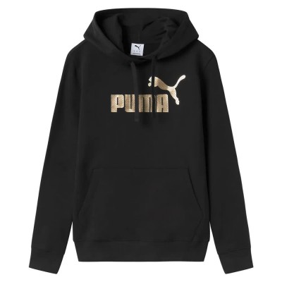 суичър,дамски,блузи,puma,essentials+,textured,foil,big,logo,hoodie,black