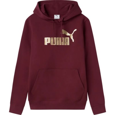 суичър,дамски,блузи,puma,essentials+,textured,foil,big,logo,hoodie,ruby,shimmer,(purple)