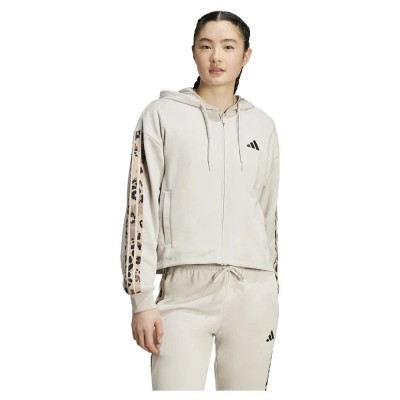 блуза,дамски,блузи,adidas,animal,print,3,stripes,french,terry,full,zip,sweatshirt,beige,(wonder,alumina,multicolor)