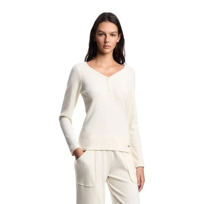 тениска,дамски,пижами,emporio,armani,warm,rib,v,long,sleeve,pyjama,t,shirt,white,(ivory)