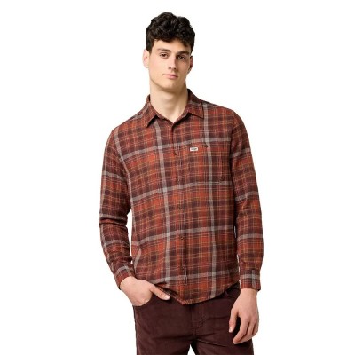 риза,с,дълъг,ръкав,мъжки,ризи,wrangler,1,pocket,regular,fit,long,sleeve,shirt,fired,brick,(brown)